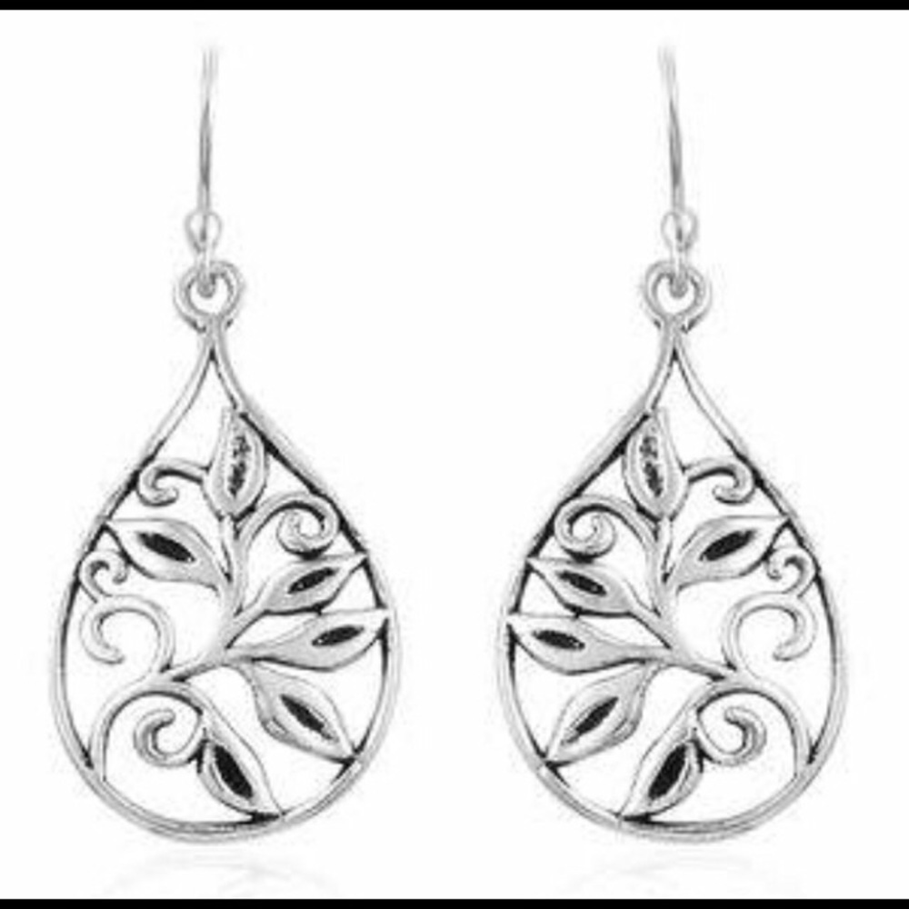 Sterling silver Teardrop leaf dangle earrings new - Picture 2 of 6